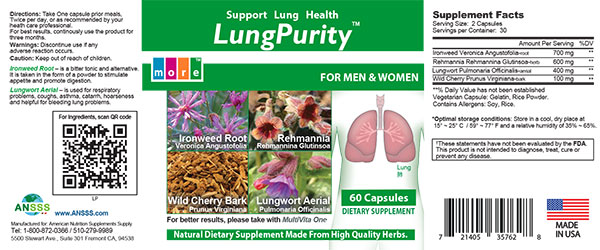 LungPurity Product Label
