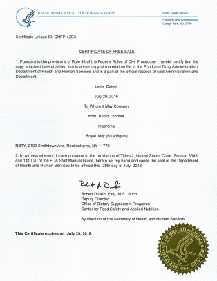 Royal Jelly Certificate of Free Sale